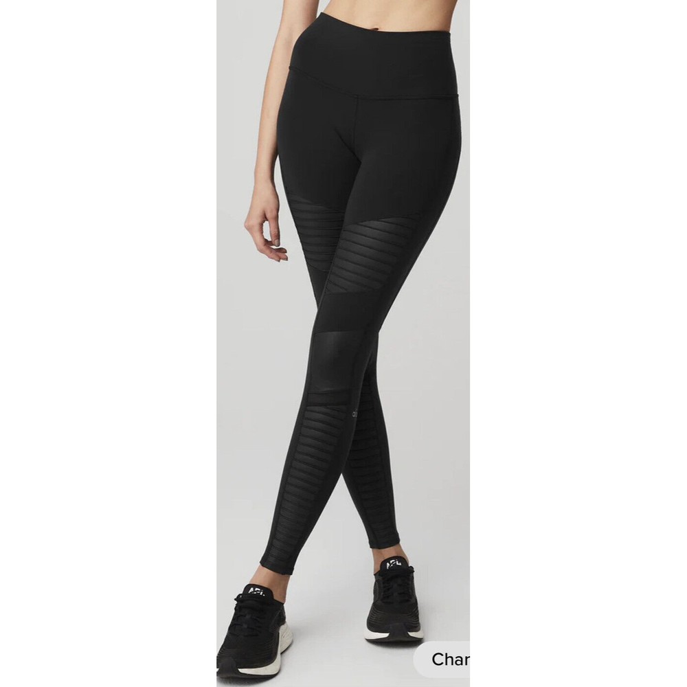 Alo Yoga Women's Black High Waist Glossy Moto Leggings Size Small